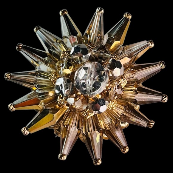 Vintage Gold Tone Starburst Aurora Borealis Brooch - Picture 2 of 8